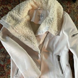 Guess white moto vegan leather jacket size Large